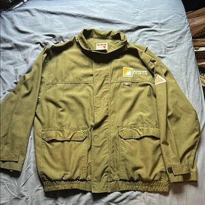Green vintage Edison work jacket with Utility Design - fire protective